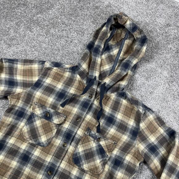 Carthartt Hooded Flannel Shirt Womens Extra Small Plaid Button Up Cotton Fall - Picture 1 of 10